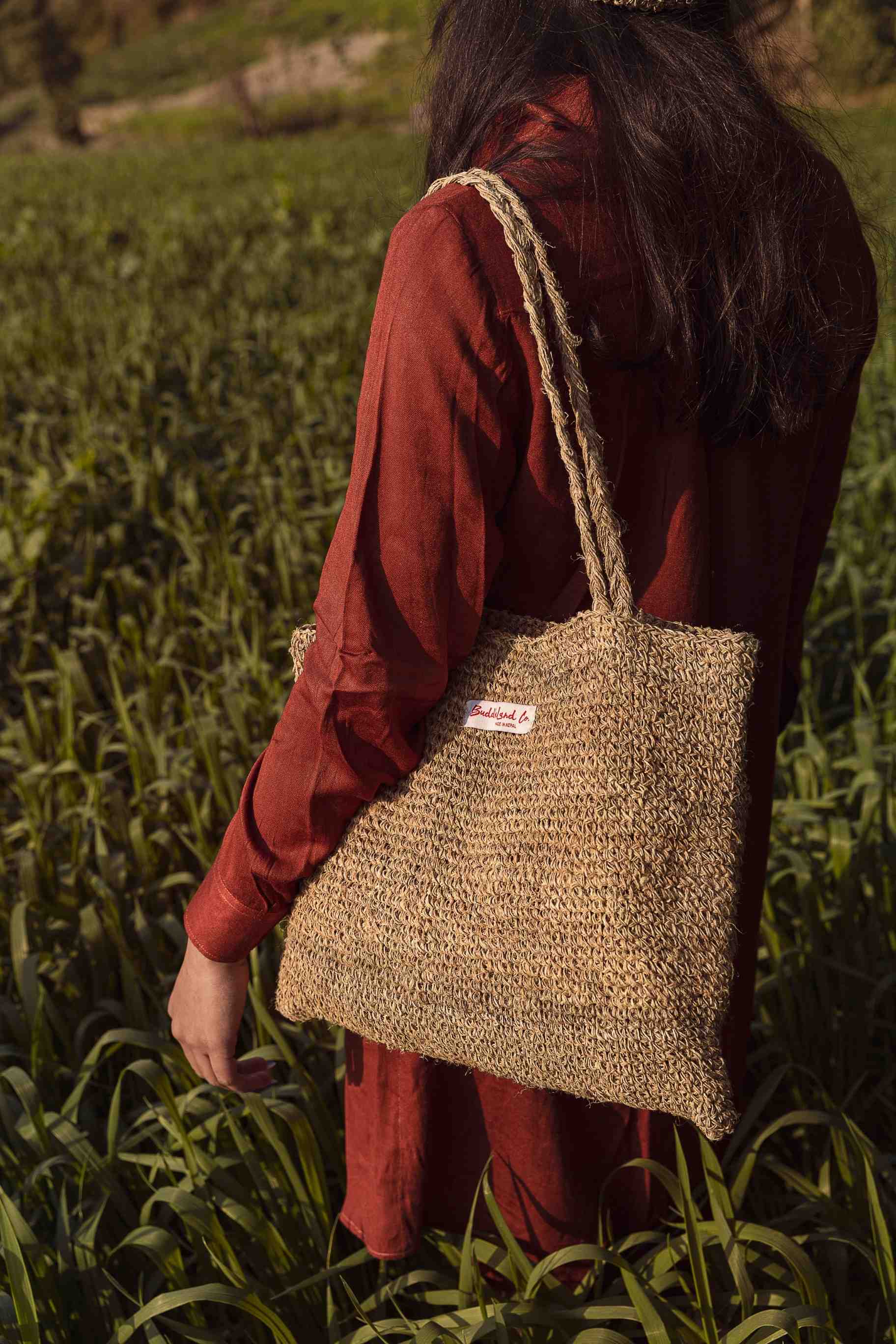 Modern Handmade Hemp Knitted Tote bag by Buddhaland UK