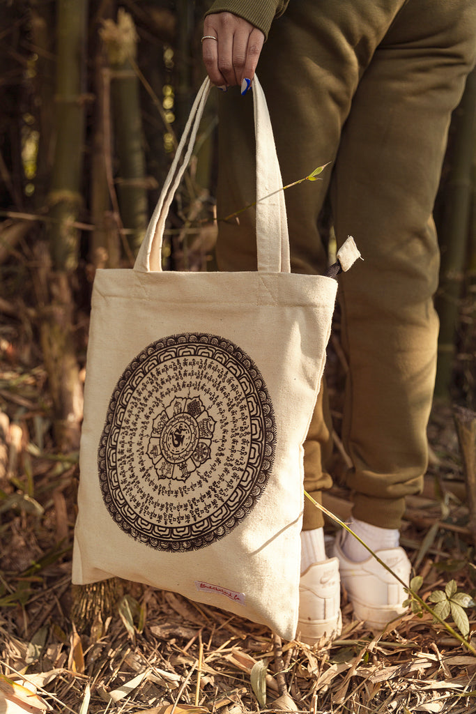 Handmade Tote bag white v9 by Buddhaland UK